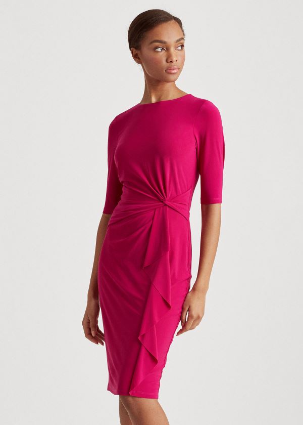 Vestidos Ralph Lauren Mujer Fucsia Claro - Twisted-Knot Jersey - OQDKJ0863